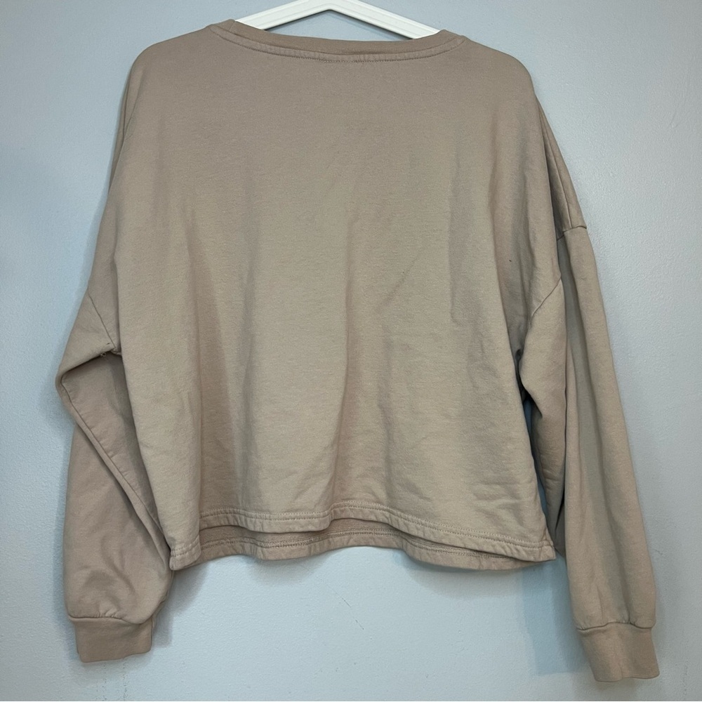 Disney Mickey Minnie Mouse Cropped Sweatshirt Pullover Size XXL Beige Pink - Picture 4 of 6